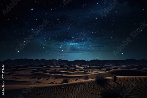 Camping in the Sahara desert at night, Morocco, Africa, AI Generated