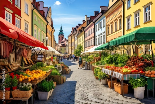 Colorful street in the old town of Cesky Krumlov, Czech Republic, AI Generated