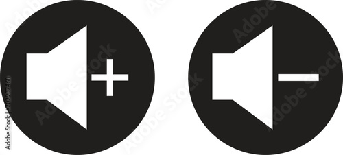 Increase and decrease volume icon set` isolated on white background . Vector illustration
