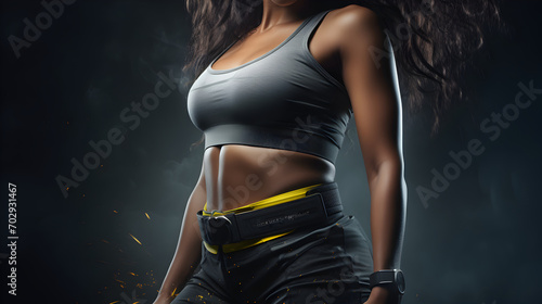 Woman's waist in sports clothing with visible well defined abdominal muscles