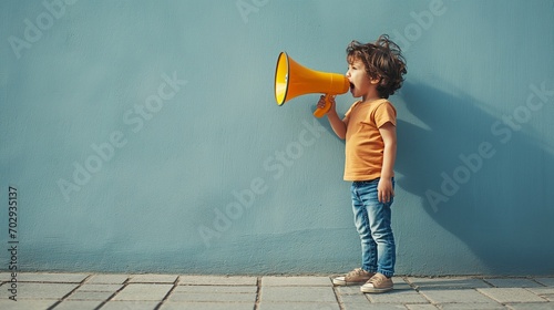 little boy with megaphone is spreading the news