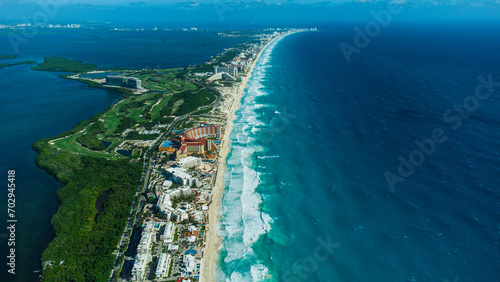 aerial view of the hotels and resorts in cancun beach mexico