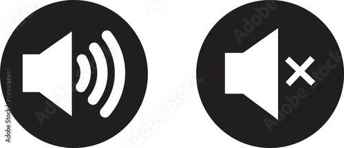 Sound on off icon set . Speaker on and muted volume icons . Vector illustration