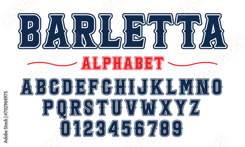 Editable typeface vector. Barletta sport font in american style for football, baseball or basketball logos and t-shirt.