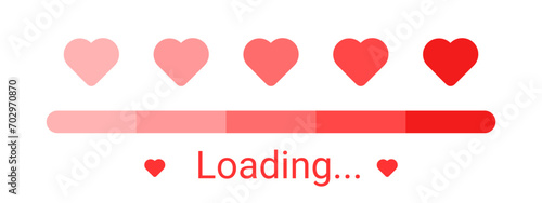 Valentine's day loading bar with love hearts. Progress status bar. Vector illustration isolated on white background. 