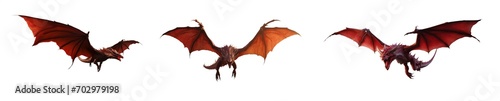 Red fantasy dragon in flight - Pen tool premium cutout - Transparent PNG background - Mythological dragon beast creature in flight with long wings - Brown fantasy dragon in flight