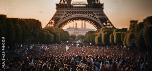 crowd of fans on a square in Paris ​