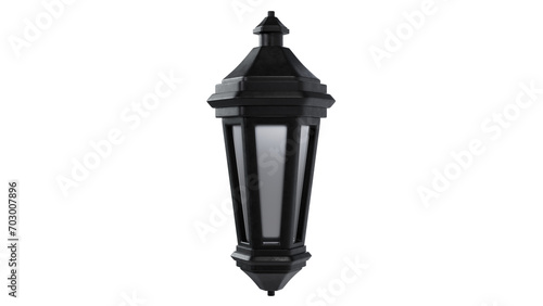 Black vintage street lantern isolated on transparent and white background. Lighting concept. 3D render