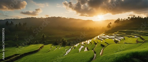 Mystical Balinese Rice Terraces_ A breathtaking view of the rice terraces in Bali during sunrise