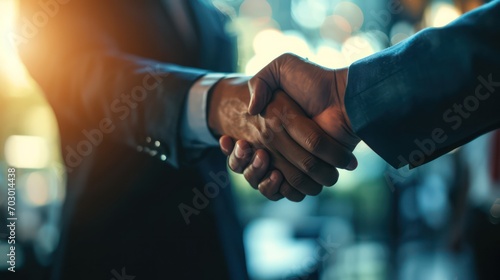 Businessmen shaking hands to symbolize successful negotiations for a business merger and acquisition teamwork