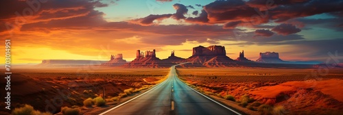 american road at sunrise time