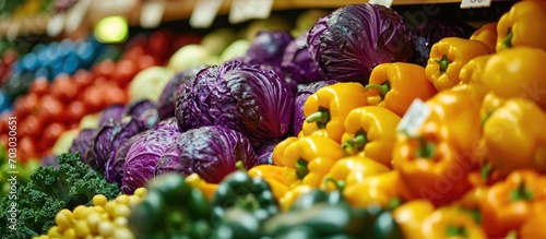 Colorful cabbage, pepper and capsicums found in Carrefour Hypermarket, Dubai.