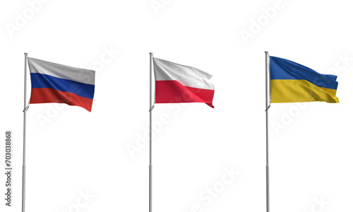 russia poland ukraine country national object waving wind white isolated background dicut symbol decoration war army military soldier conflict europe economy soldier republic help hope support earth 