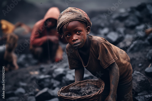 concept of poor African people suffer by extracting useful minerals in inhumane conditions. Cobalt mining in the Congo. Silent genocide in the Congo. poor people in africa