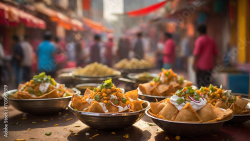 Showcase the diverse culinary influences of Indian street food by featuring papri chaat alongside other popular street snacks