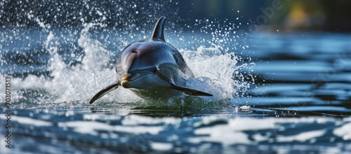 Active dolphin in North Pacific Ocean near Vancouver, Canada.