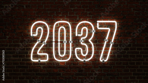3D 2037 Happy New Year Neon Light