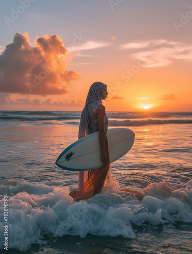 A Photo Of A Middle-Eastern Woman Learning To Surf In Byron Bay Australia