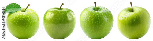 set of green apples isolated on a transparent background 