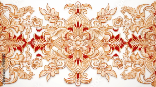 Thailand style pattern on the wall of Thai temple. AI Generative.
