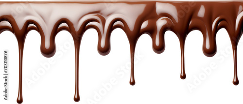 Melted dark chocolate dripping isolated on transparent background.