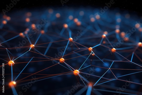 Abstract 3D rendering of network connection structure. Futuristic background with connecting dots and lines, Modern digital abstract 3D background suitable for describing network, AI Generated