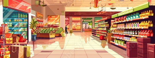 Indian shopping mall interior. cartoon illustration