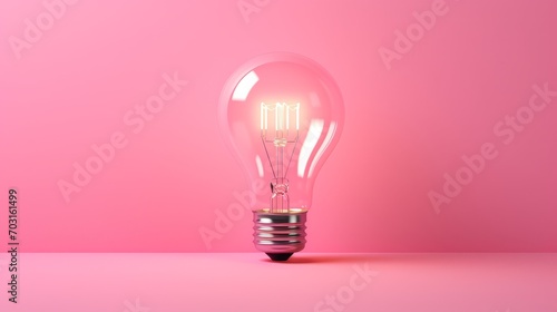 Illuminated Light Bulb Against Vibrant Pink Background