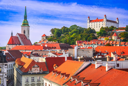 Bratislava, Slovakia. Panoramic rooftop view of the Castle.