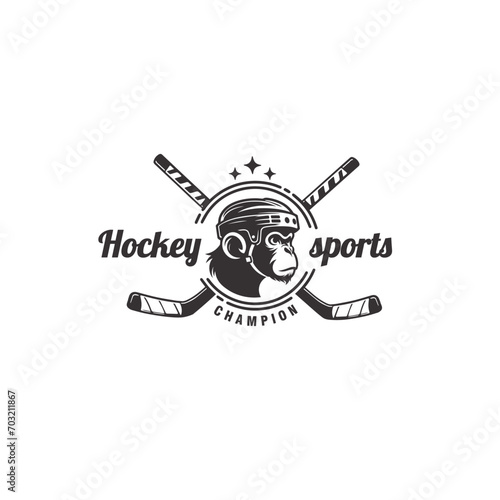 monkey head mascot hockey team badge logo design vector illustration