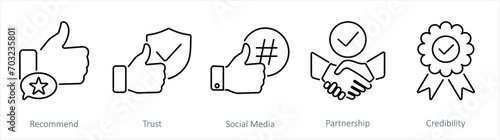A set of 5 Influencer icons as recommend, trust, social media