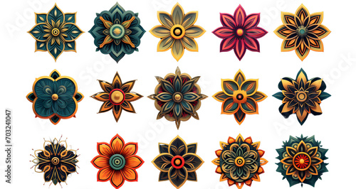 Different floral mandala logos on a transparent background 