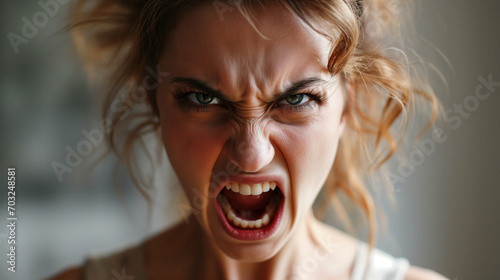 Furious woman's expressive portrait.