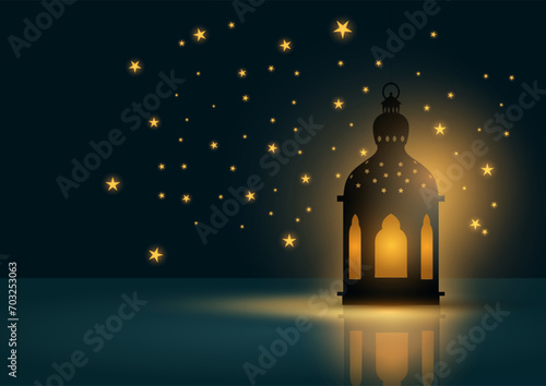Ramadan background with glowing lantern and stars design