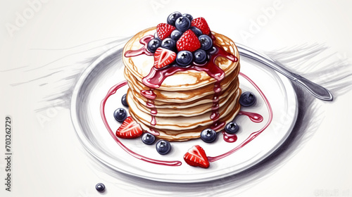 yummy pancakes with toppings, sketch