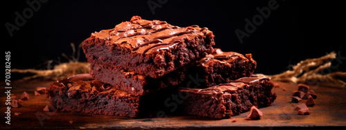 Brownie on a dark background. Selective focus.