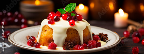 traditional English Christmas cake. Selective focus.