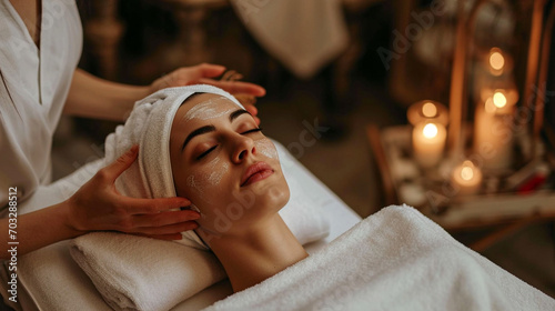 Portrait of young beautiful woman in spa environment