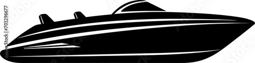 Speed boat silhouette icon in black color. Vector template for laser cutting wall art.