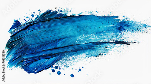 Brush stroke of blue oil or acrylic paint on a white background. Art painting banner illustration. Generative AI