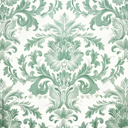 Green and white damask pattern. Vector illustration design.