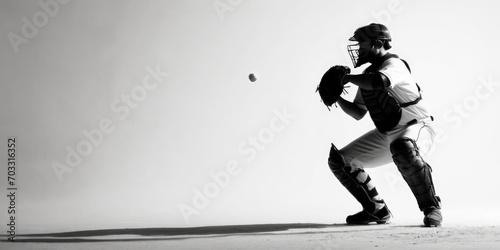A silhouette of a Catcher baseball player taking a fly ball.