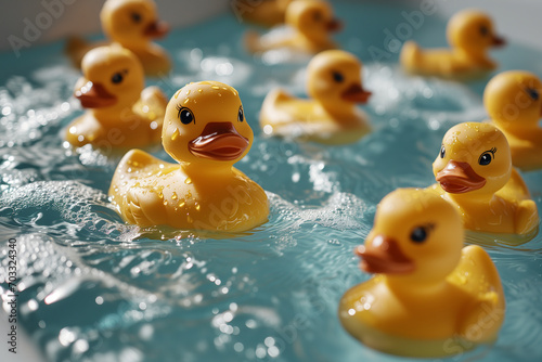 Rubber Duckies Afloat: Yellow Fun in the Bathtub Splash
