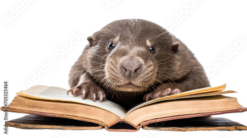 Isolated Bookish Mole Reader on a transparent background, Generative Ai