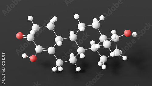 oxabolone molecular structure, synthetic anabolic-androgenic steroid, ball and stick 3d model, structural chemical formula with colored atoms