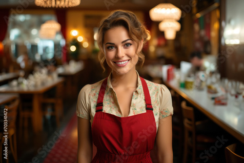 Portrait of a waitress in a traditional American diner.