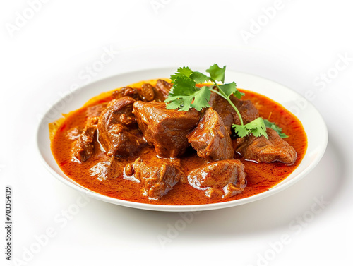 A plate of delicious beef curry isolated on white background. 