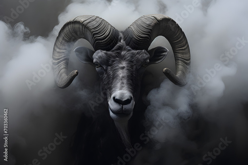 Ram head in white smoke art photo