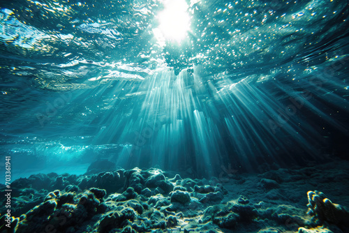 Underwater View, Wave Above, Light Filtering Through