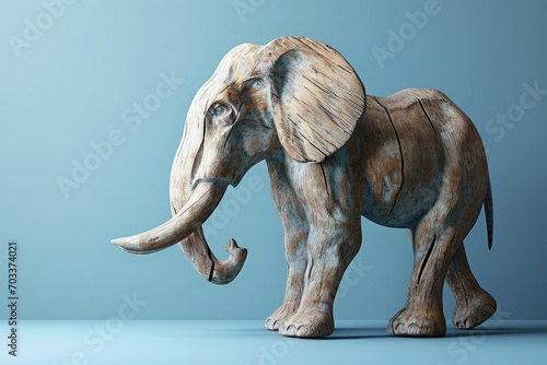 Elephant carved in wood. AI generative art